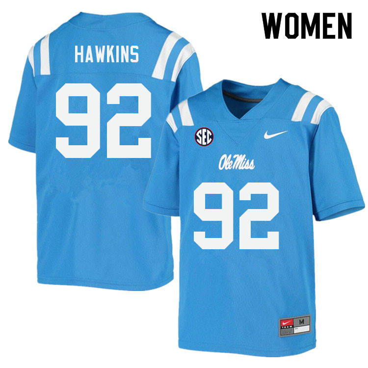 JJ Hawkins Ole Miss Rebels NCAA Women's Powder Blue #92 Stitched Limited College Football Jersey BTM1558AT